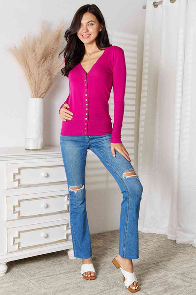 Zenana Full Size V-Neck Long Sleeve Cardigan  | KIKI COUTURE