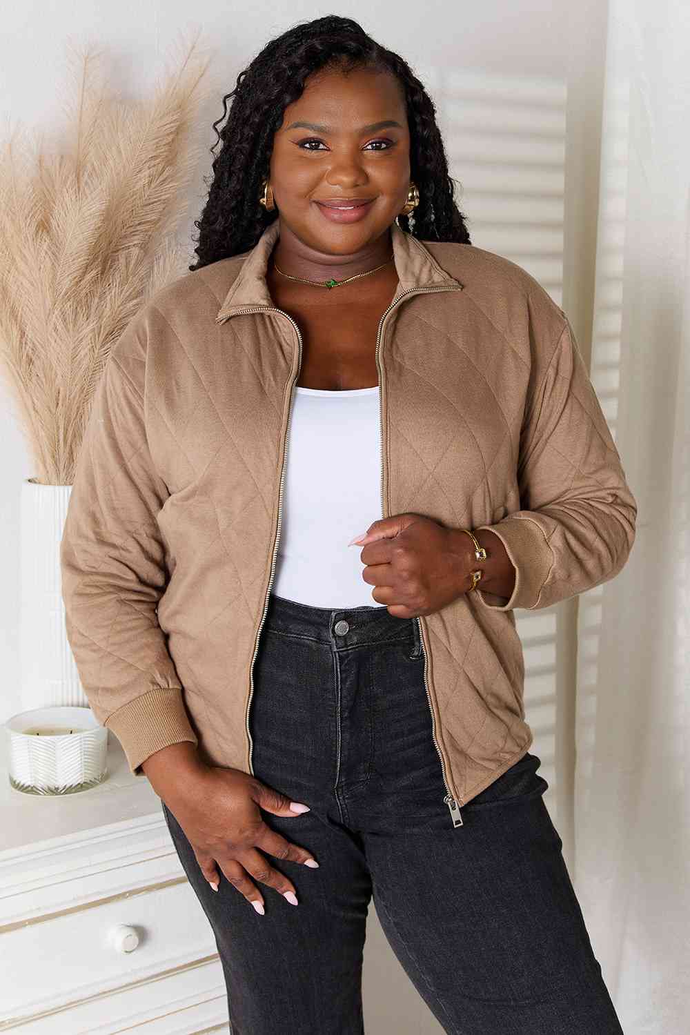 Heimish Full Size Zip-Up Jacket with Pockets  | KIKI COUTURE