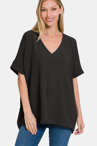 Zenana Full Size V-Neck Short Sleeve Top  | KIKI COUTURE