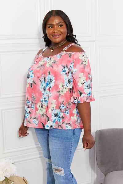 Sew In Love Full Size Fresh Take  Floral Cold-Shoulder Top  | KIKI COUTURE