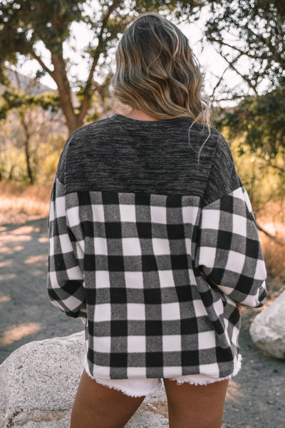 Plaid Notched Neck Top  | KIKI COUTURE-Women's Clothing, Designer Fashions, Shoes, Bags