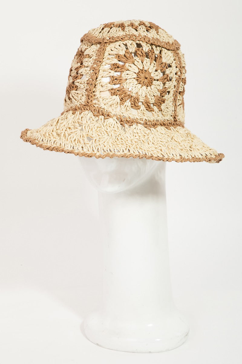 Fame Contrast Geometric Wide Brim Hat  | KIKI COUTURE