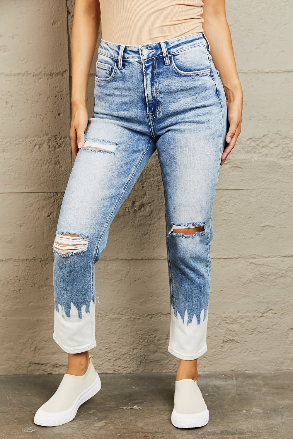 BAYEAS High Waisted Distressed Painted Cropped Skinny Jeans  | KIKI COUTURE