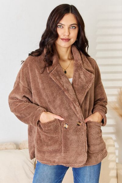 Culture Code Double Breasted Fuzzy Coat  | KIKI COUTURE