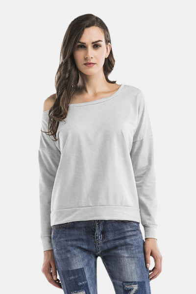 Cold-Shoulder Asymmetrical Neck Sweatshirt  | KIKI COUTURE-Women's Clothing, Designer Fashions, Shoes, Bags