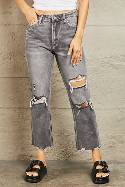 BAYEAS Mid Rise Distressed Cropped Dad Jeans  | KIKI COUTURE