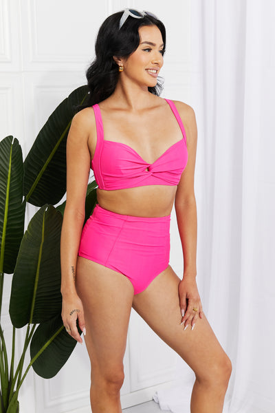 Marina West Swim Take A Dip Twist High-Rise Bikini in Pink  | KIKI COUTURE