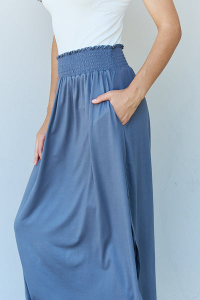 Doublju Comfort Princess Full Size High Waist Scoop Hem Maxi Skirt in Dusty Blue  | KIKI COUTURE