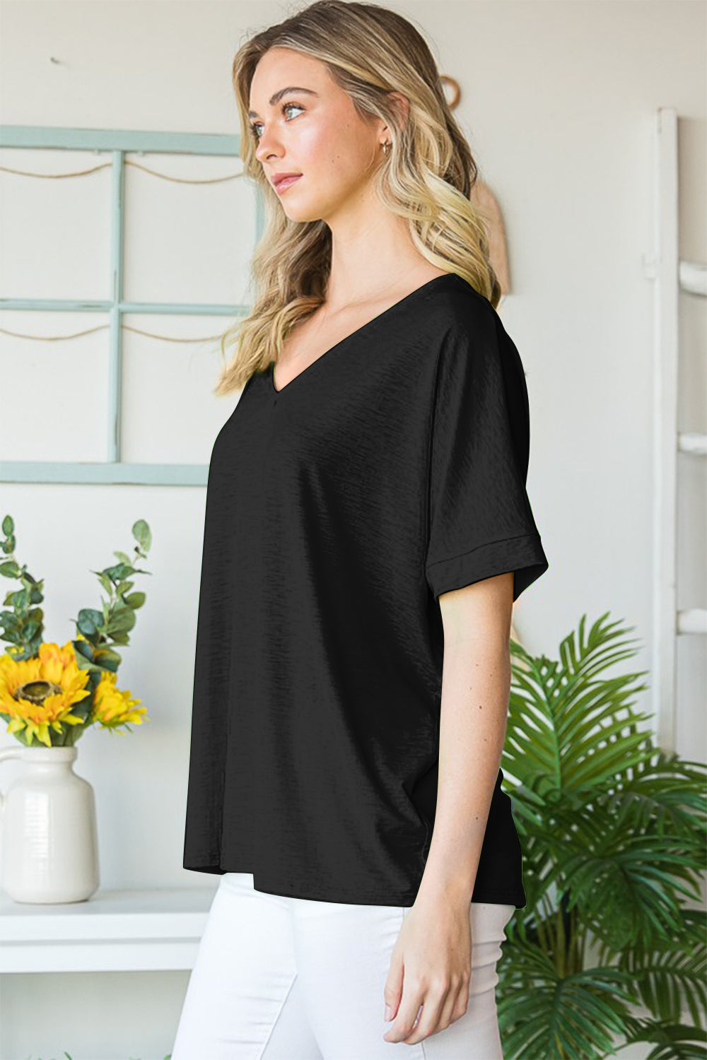 Heimish Full Size V-Neck Short Sleeve T-Shirt  | KIKI COUTURE