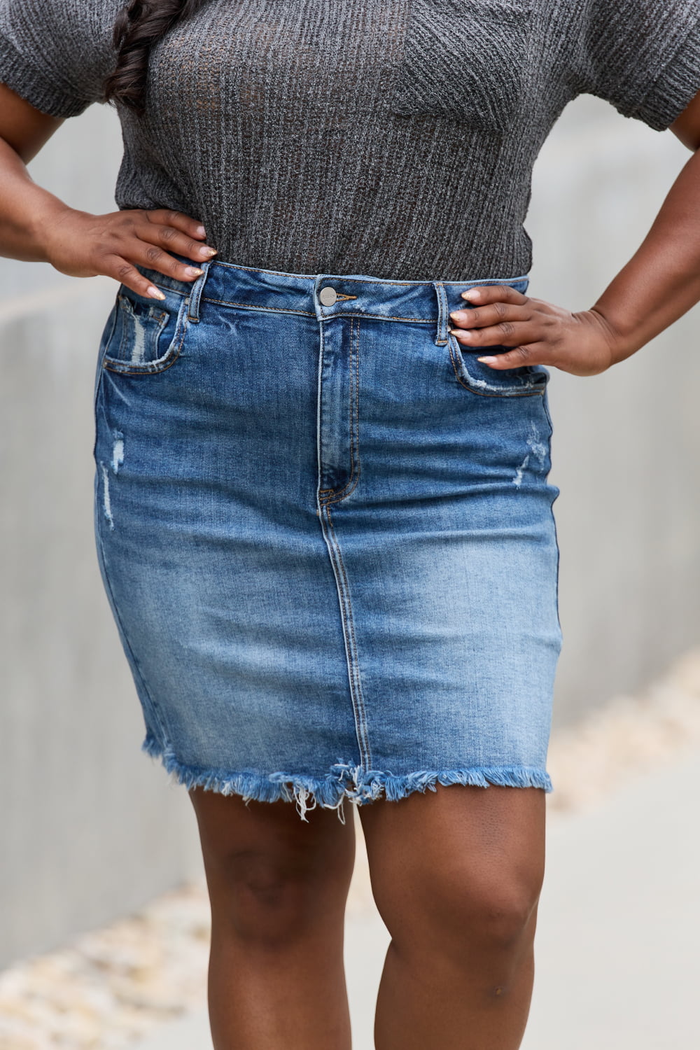 RISEN Amelia Full Size Denim Mini Skirt  | KIKI COUTURE