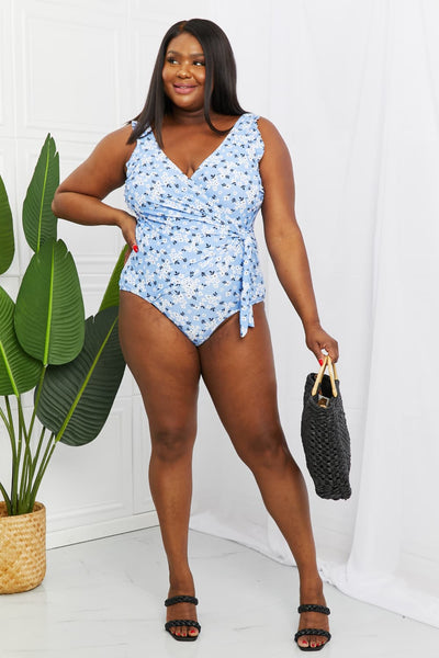Marina West Swim Full Size Float On Ruffle Faux Wrap One-Piece in Blossom Blue  | KIKI COUTURE