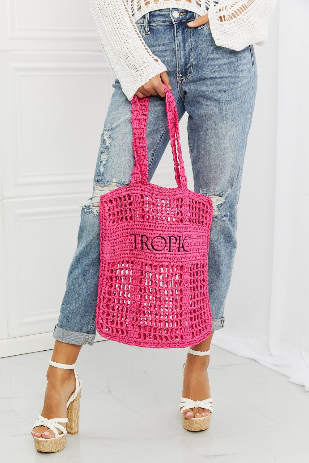 Fame Tropic Babe Staw Tote Bag  | KIKI COUTURE