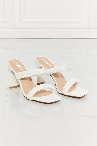 In Love Double Braided Block Heel Sandal in White | KIKI COUTURE