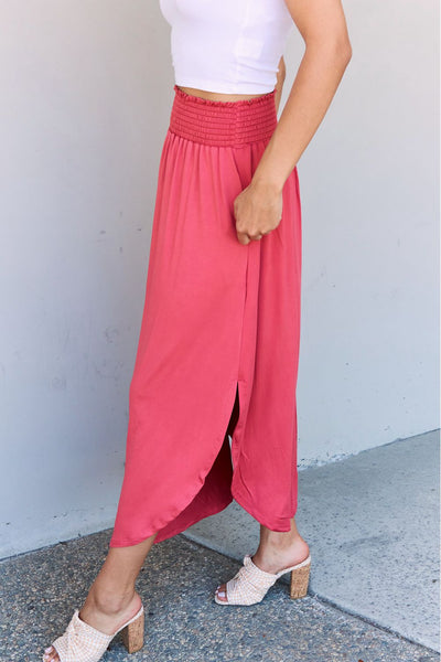 Doublju Comfort Princess Full Size High Waist Scoop Hem Maxi Skirt in Hot Pink  | KIKI COUTURE