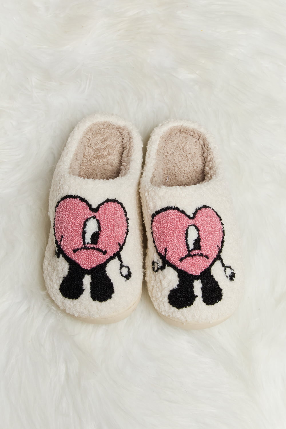 Melody Love Heart Print Plush Slippers  | KIKI COUTURE