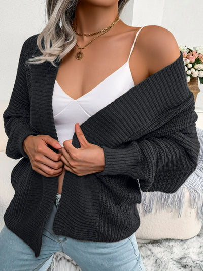 Rib-Knit Open Front Dolman Sleeve Cardigan  | KIKI COUTURE-Women's Clothing, Designer Fashions, Shoes, Bags