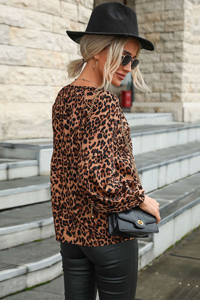Leopard Lantern Sleeve Blouse  | KIKI COUTURE-Women's Clothing, Designer Fashions, Shoes, Bags