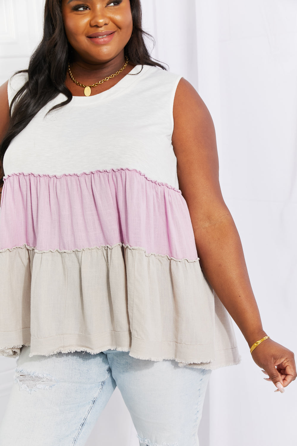 White Birch Full Size Watching the Sunset Color Block Babydoll Top  | KIKI COUTURE