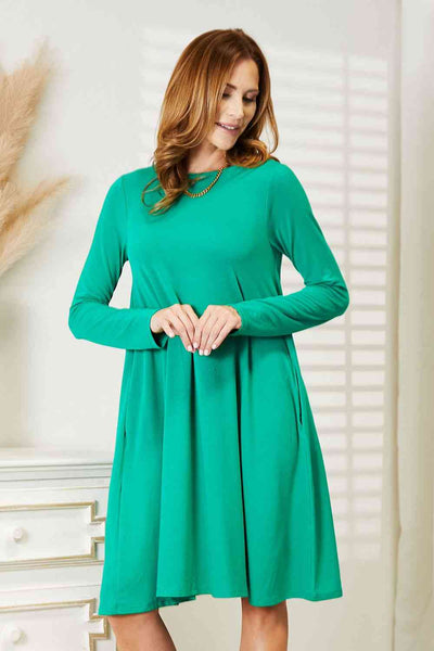 Zenana Full Size Long Sleeve Flare Dress with Pockets  | KIKI COUTURE