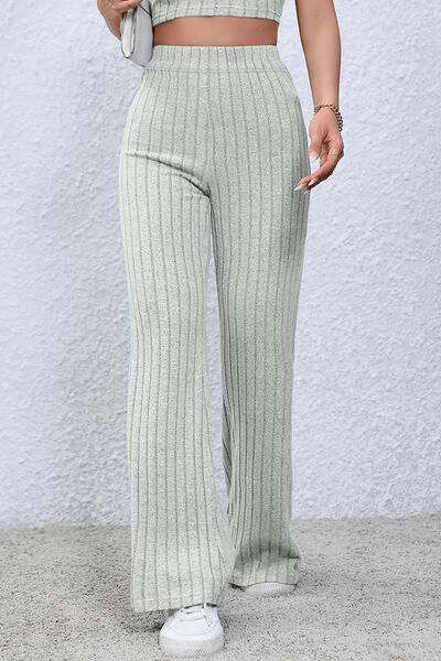 Basic Bae Full Size Ribbed High Waist Flare Pants  | KIKI COUTURE