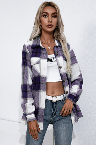 Plaid Button Up Flannel Shirt  | KIKI COUTURE-Women's Clothing, Designer Fashions, Shoes, Bags