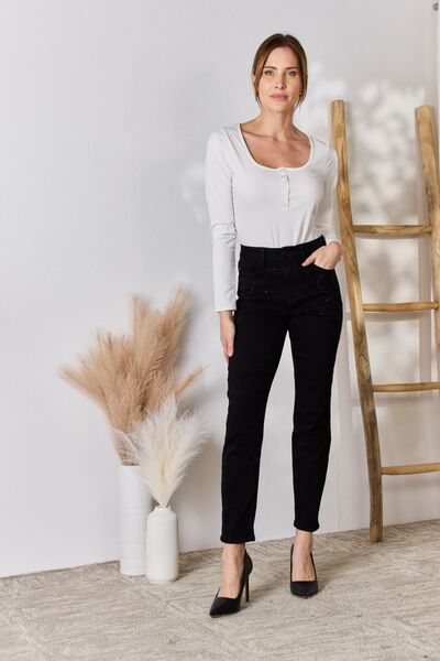 Judy Blue Full Size Rhinestone Embellished Slim Jeans  | KIKI COUTURE