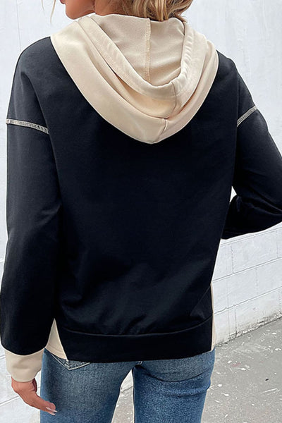 Contrast Drawstring Detail Drop Shoulder Hoodie  | KIKI COUTURE-Women's Clothing, Designer Fashions, Shoes, Bags