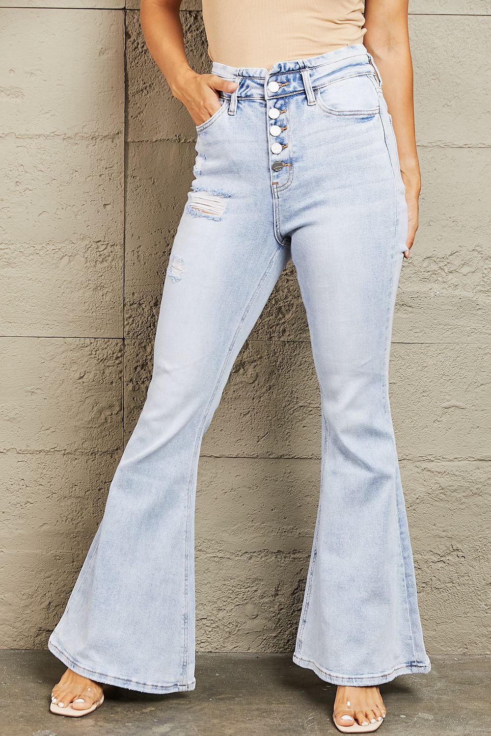 BAYEAS High Waisted Button Fly Flare Jeans  | KIKI COUTURE