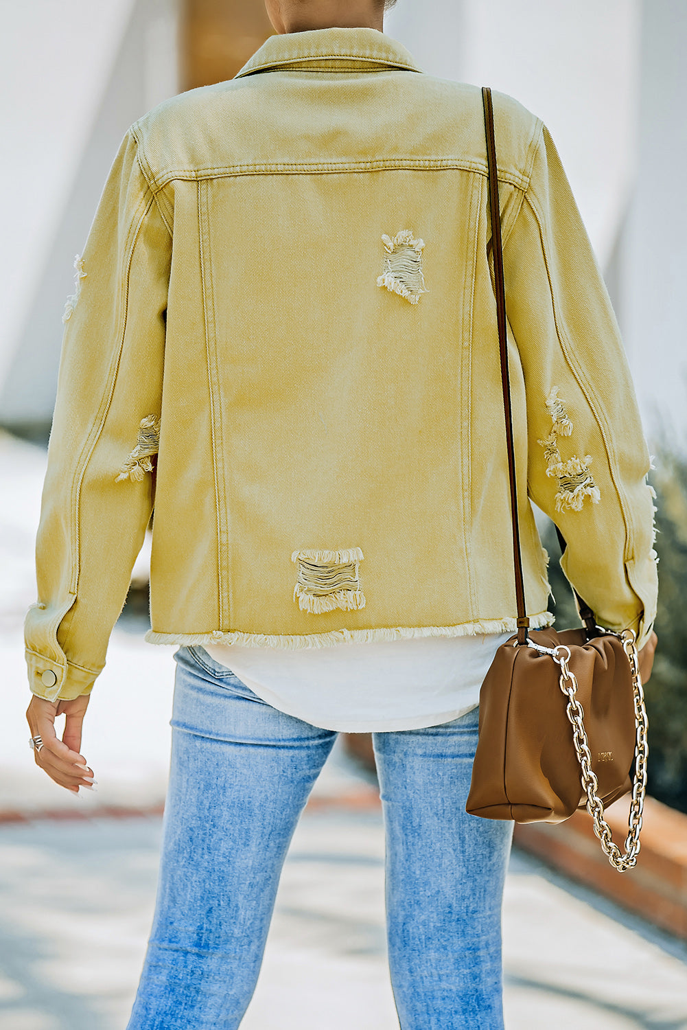 Distressed Raw Hem Denim Jacket  | KIKI COUTURE-Women's Clothing, Designer Fashions, Shoes, Bags