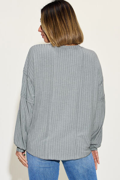 Basic Bae Full Size Ribbed Round Neck Long Sleeve T-Shirt  | KIKI COUTURE