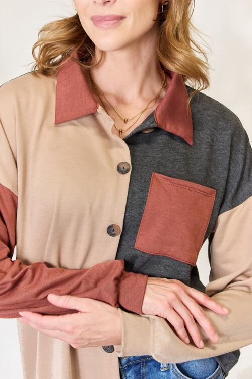 Heimish Full Size Color Block Button Down Shacket  | KIKI COUTURE