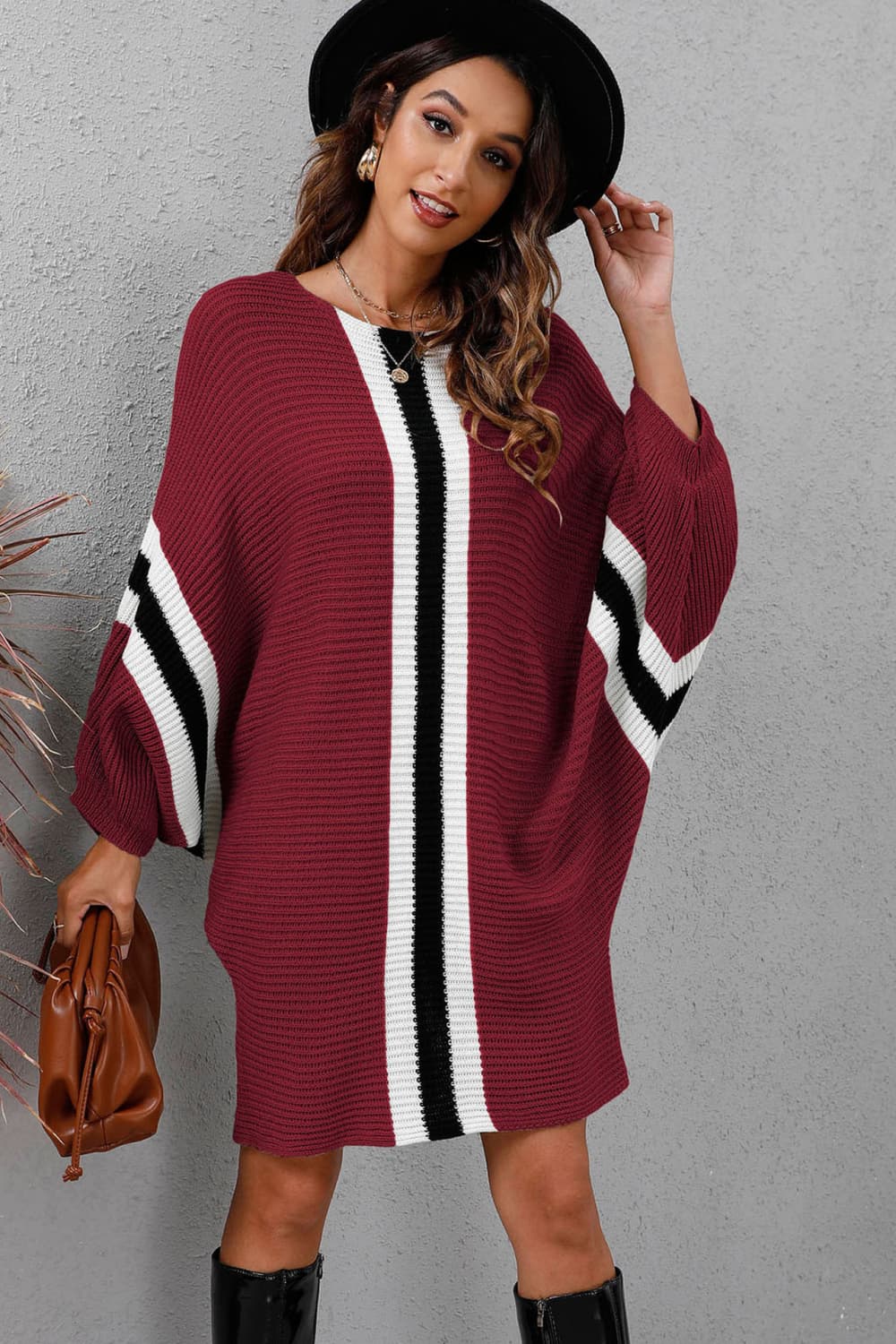 Ribbed Round Neck Long Sleeve Sweater Dress  | KIKI COUTURE