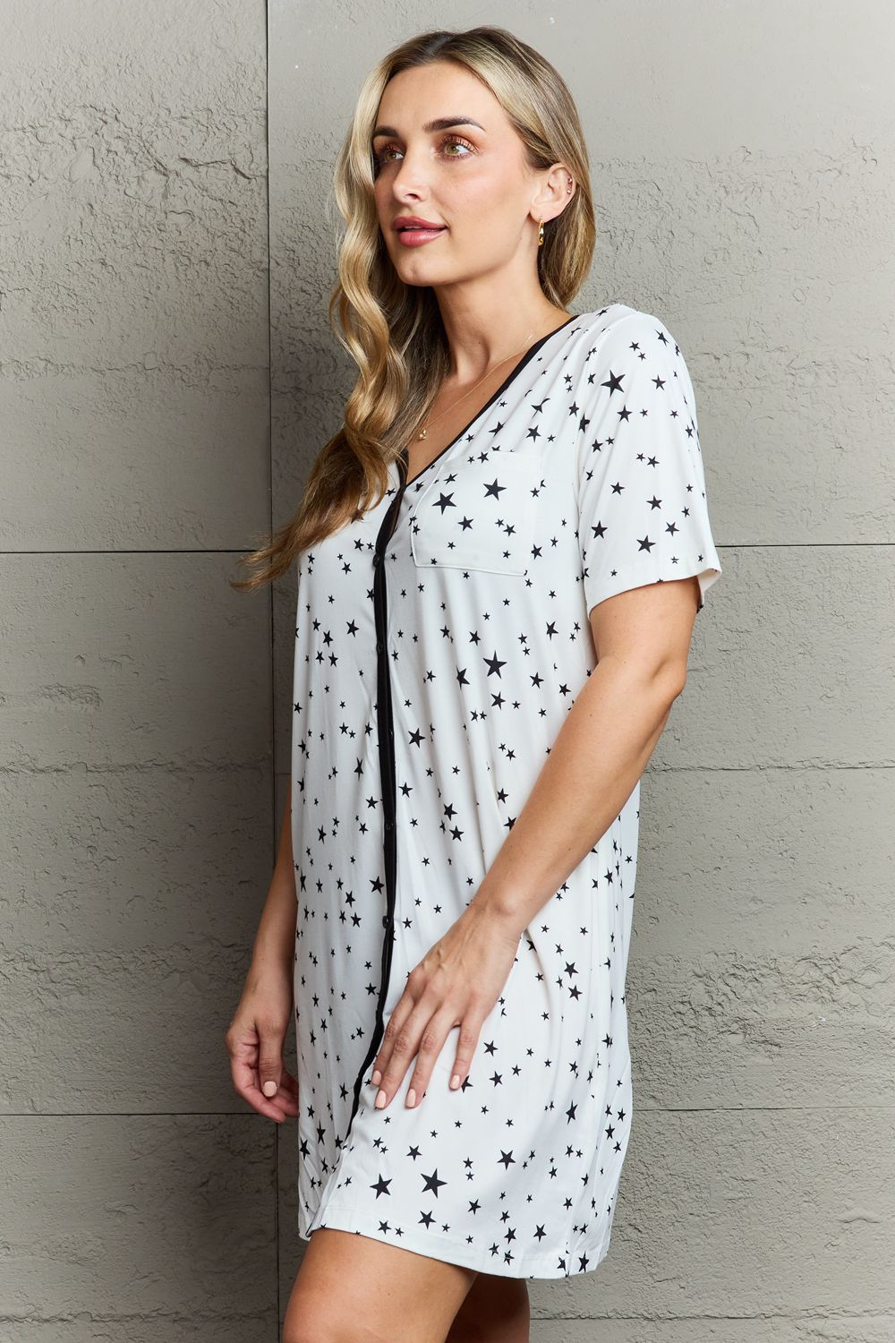 MOON NITE Quilted Quivers Button Down Sleepwear Dress  | KIKI COUTURE