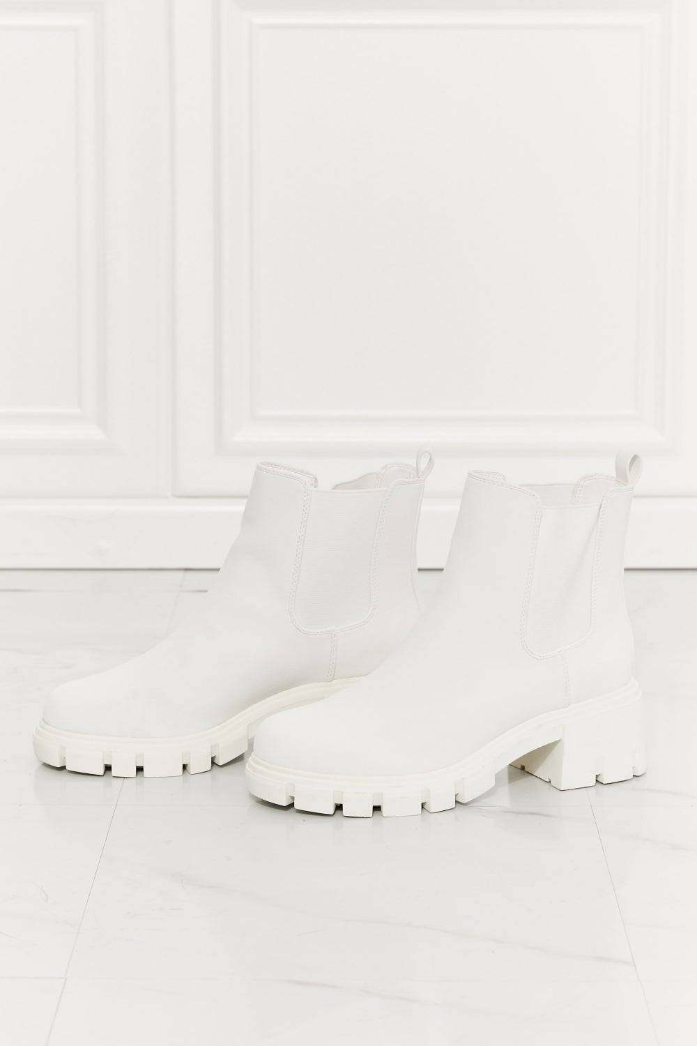 Work For It Matte Lug Sole Chelsea Boots in White | KIKI COUTURE