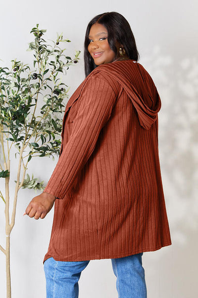 Basic Bae Full Size Hooded Sweater Cardigan  | KIKI COUTURE