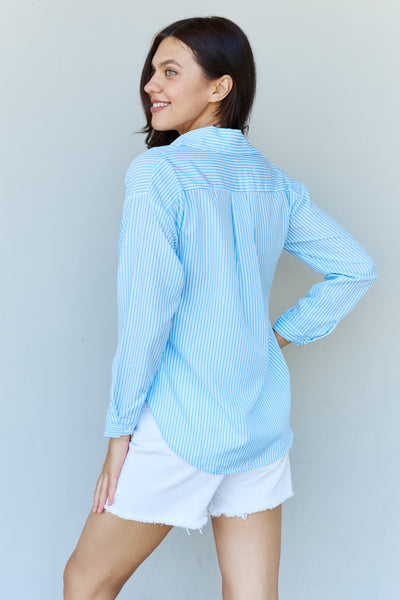 Doublju She Means Business Striped Button Down Shirt Top  | KIKI COUTURE