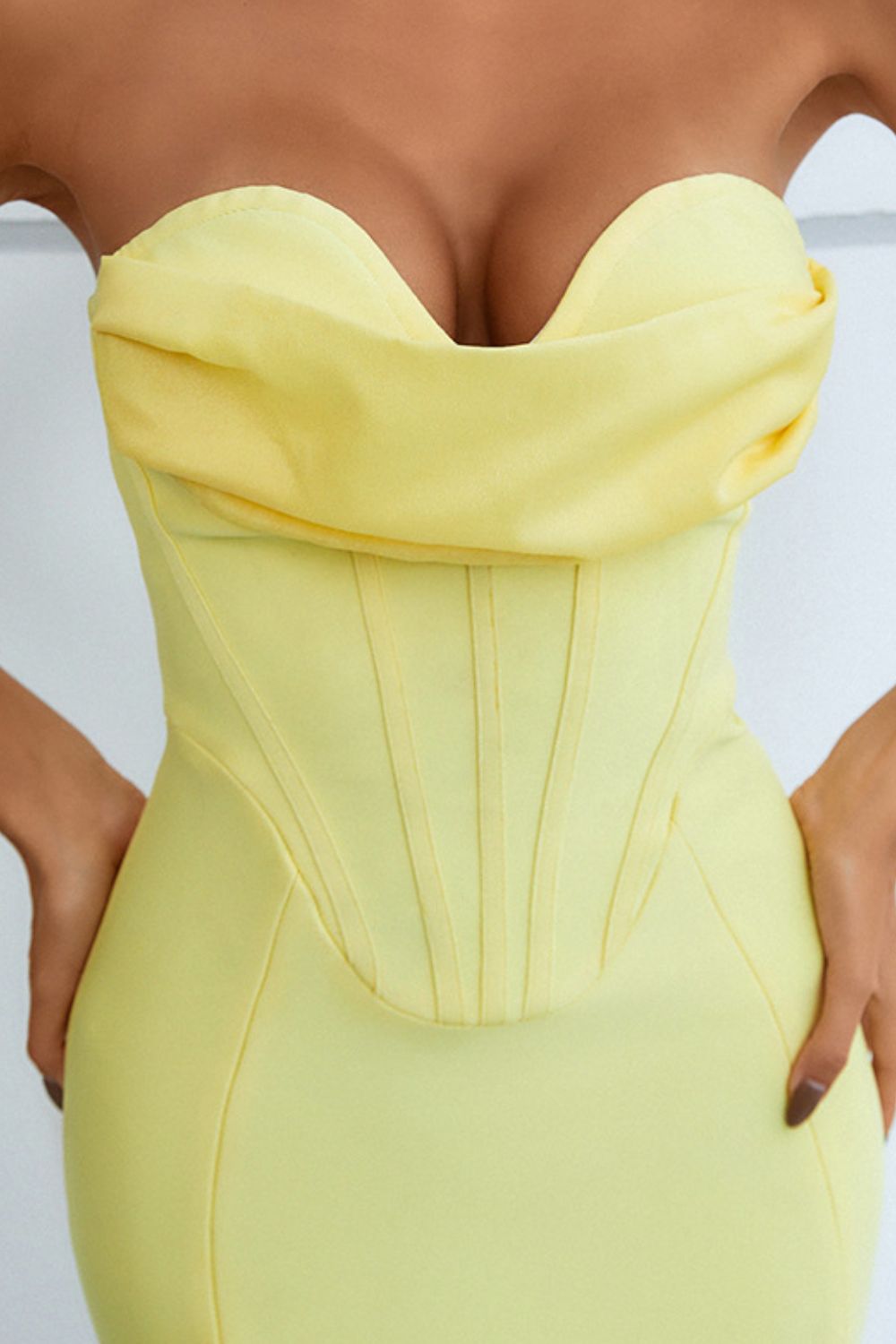 Seam Detail Strapless Sweetheart Neck Dress  | KIKI COUTURE-Women's Clothing, Designer Fashions, Shoes, Bags