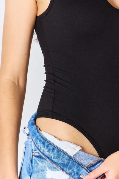 Zenana Microfiber Notched Sleeveless Bodysuit  | KIKI COUTURE