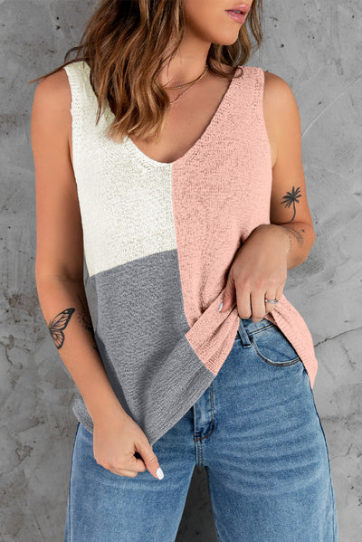 Color Block V-Neck Knitted Tank  | KIKI COUTURE-Women's Clothing, Designer Fashions, Shoes, Bags