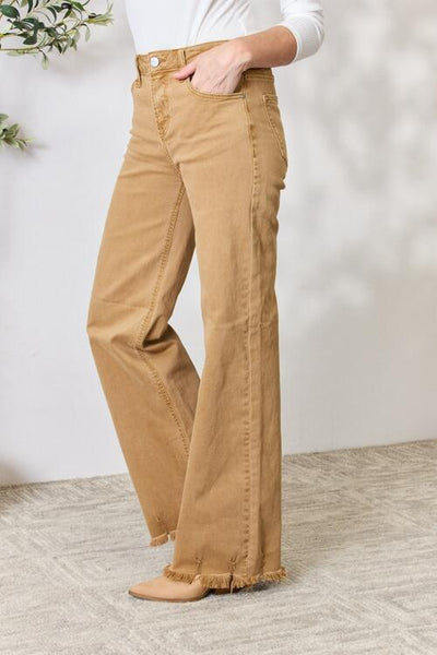 RISEN Full Size Fringe Hem Wide Leg Jeans  | KIKI COUTURE
