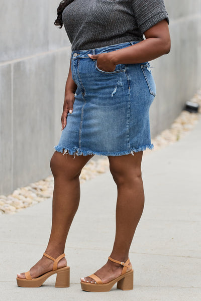 RISEN Amelia Full Size Denim Mini Skirt  | KIKI COUTURE