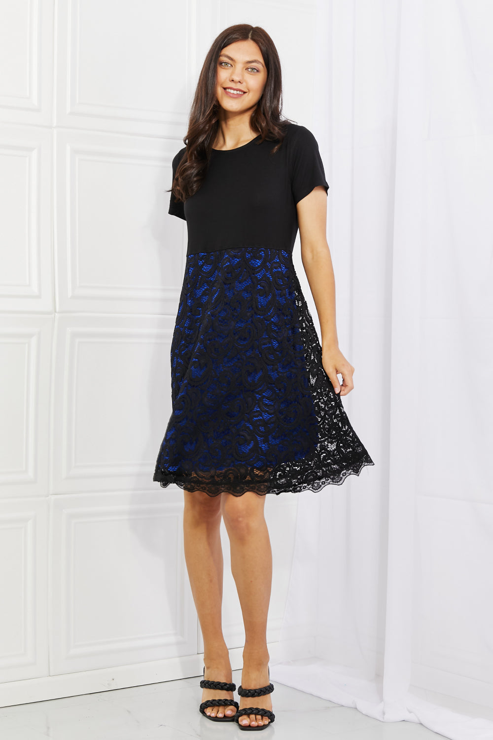 Yelete Full Size Contrasting Lace Midi Dress  | KIKI COUTURE