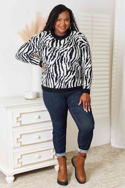 Heimsih Full Size Zebra Print Sweater  | KIKI COUTURE