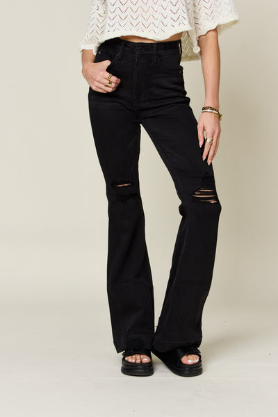 Judy Blue Full Size High Waist Distressed Flare Jeans  | KIKI COUTURE