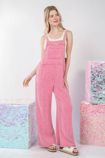 VERY J Texture Washed Wide Leg Overalls  | KIKI COUTURE