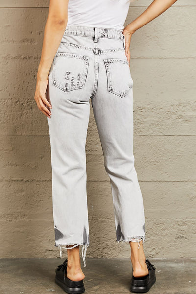 BAYEAS Acid Wash Accent Cropped Mom Jeans  | KIKI COUTURE