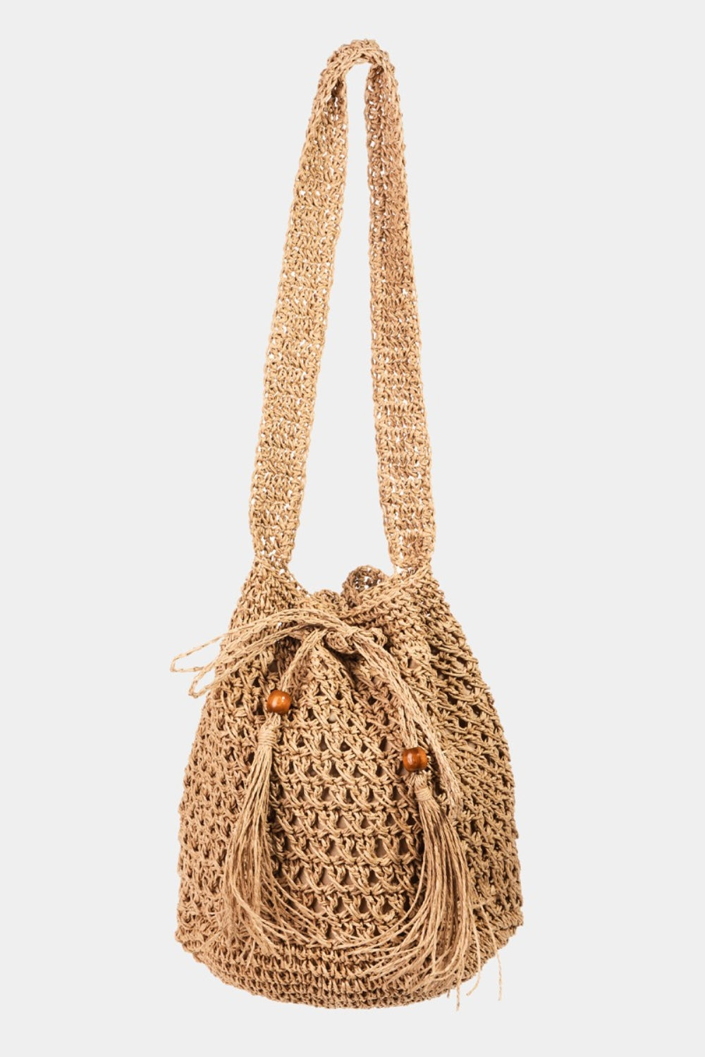 Fame Straw Braided Drawstring Tote Bag with Tassel  | KIKI COUTURE