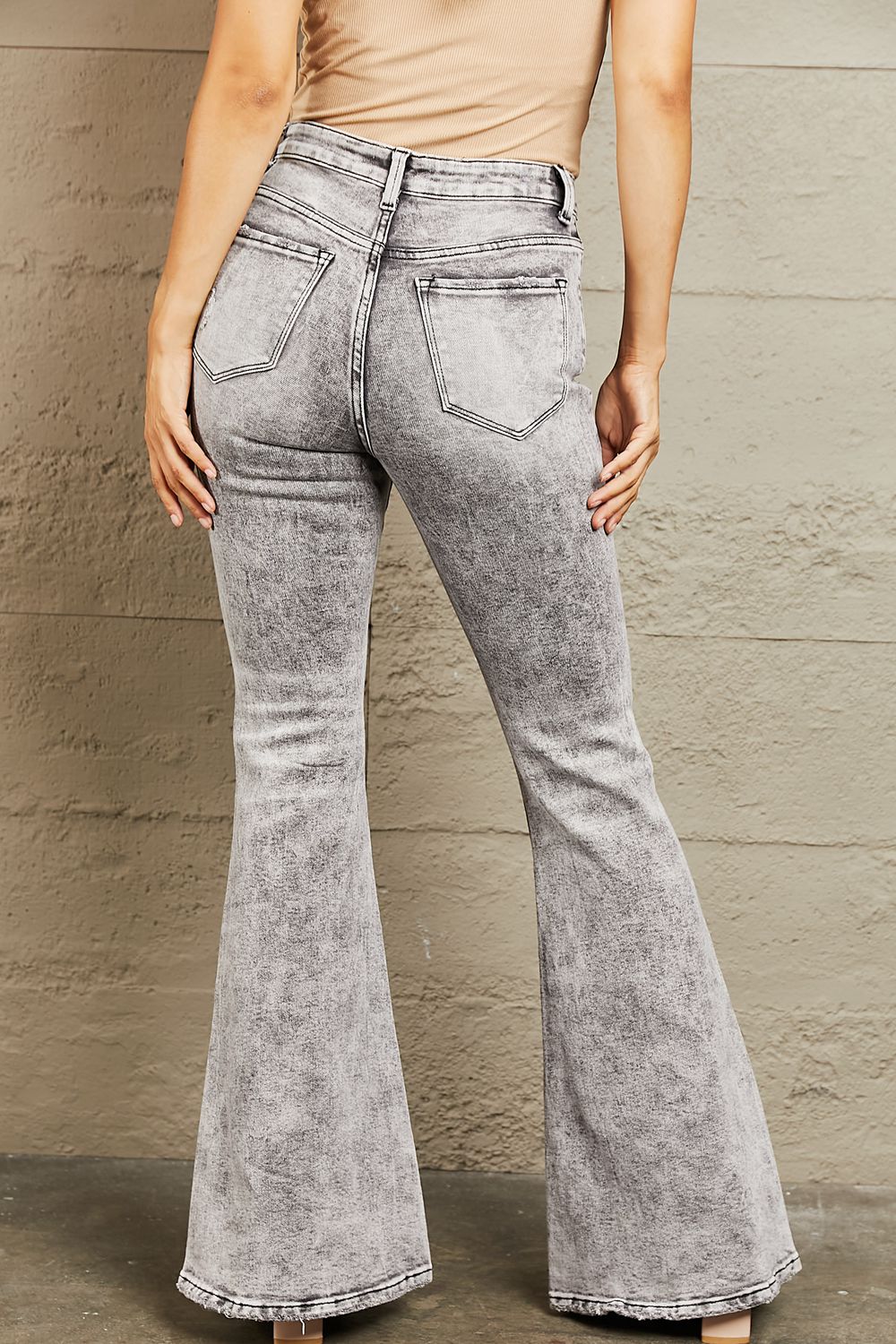 BAYEAS High Waisted Acid Wash Flare Jeans  | KIKI COUTURE