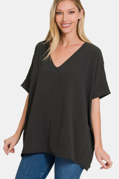 Zenana Full Size V-Neck Short Sleeve Top  | KIKI COUTURE