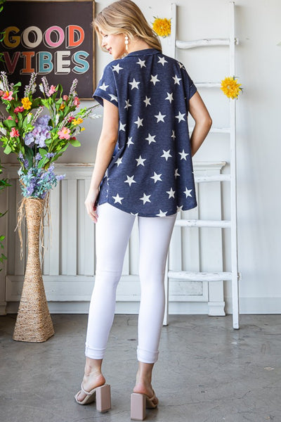 Heimish Full Size Star Print V-Neck Short Sleeve T-Shirt  | KIKI COUTURE